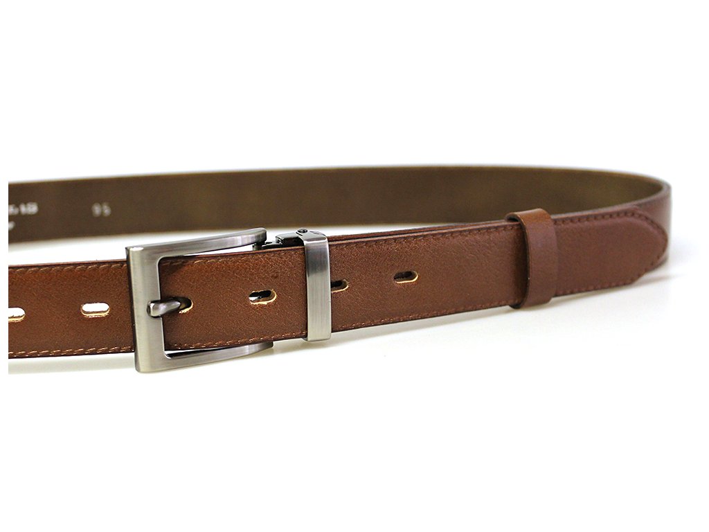 Pánský společenský kožený opasek KUBÁT 30 mm koňakový