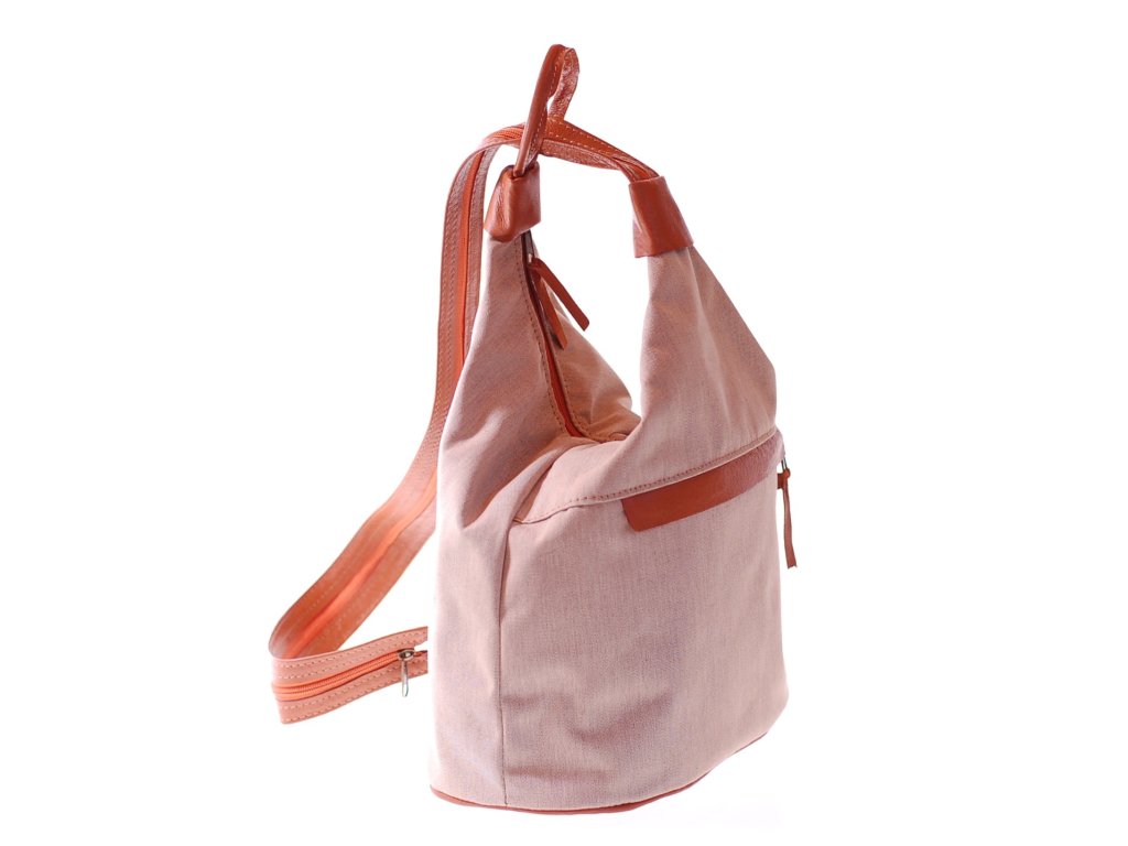 Detail kůže, režného plátna a šití – Gábina