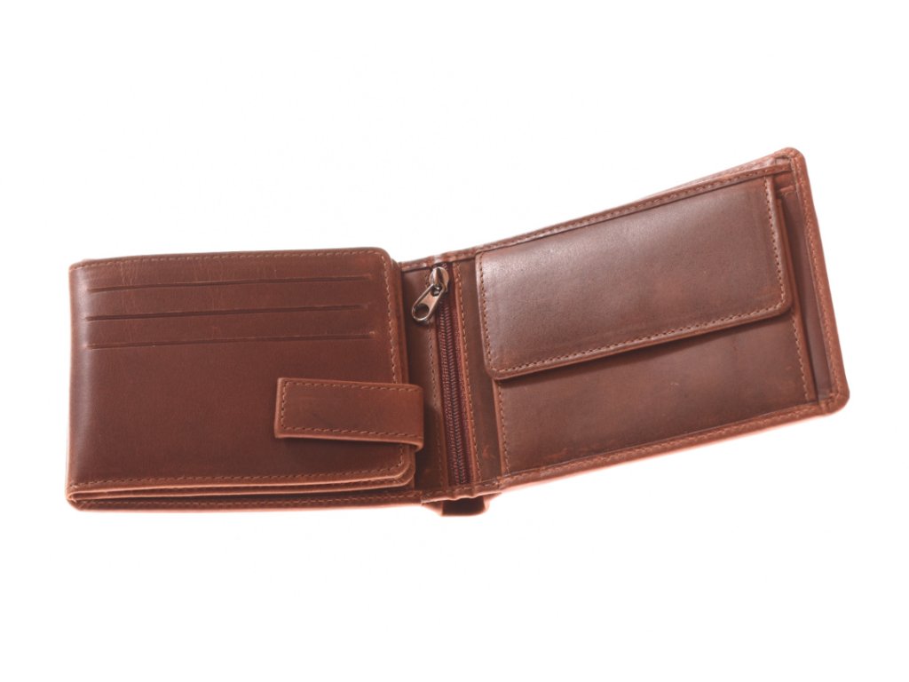 Zpracování kůže pánské peněženky KUBÁT – hnědá