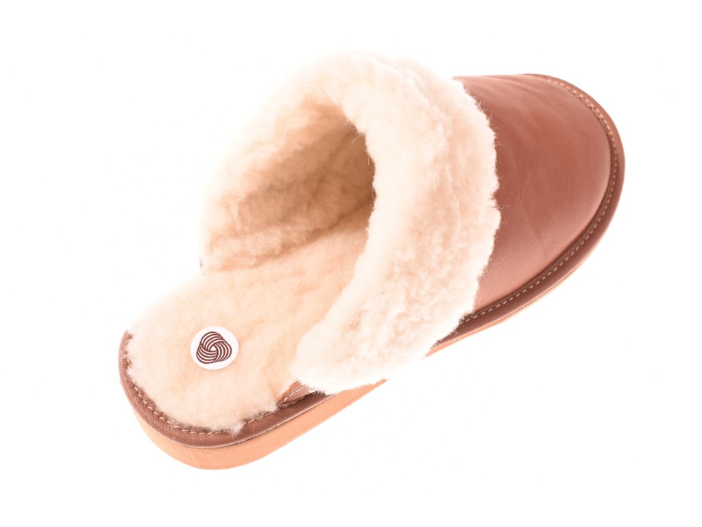 Kožené dámské pantofle s vlnou merino