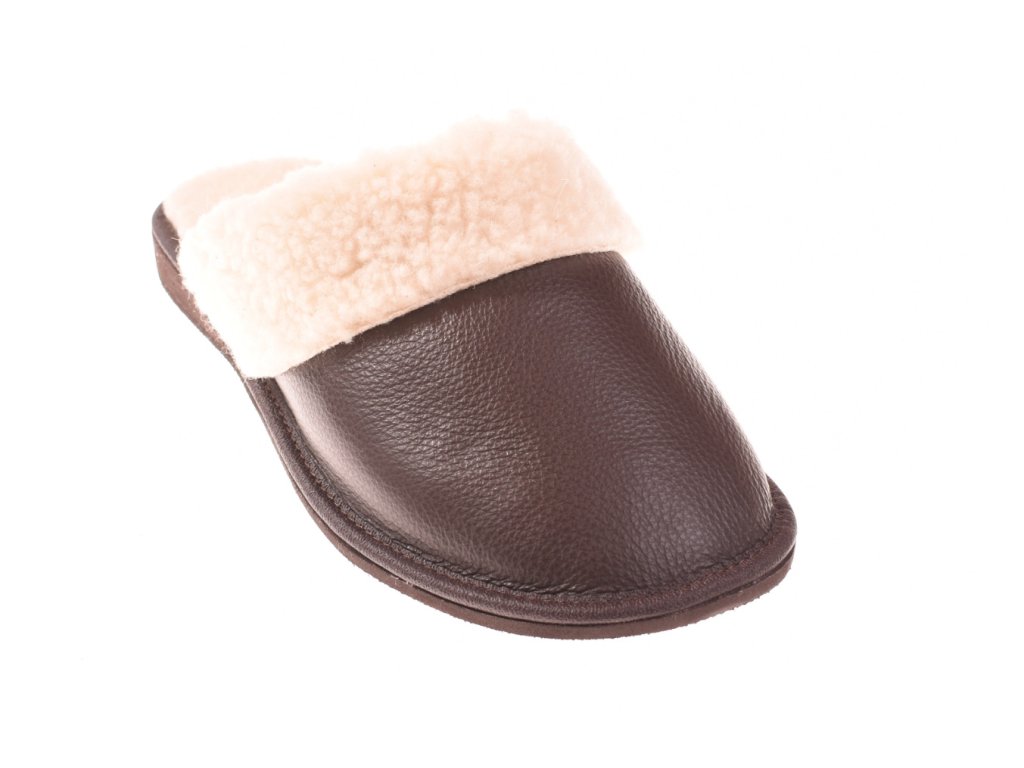 Kožené dámské pantofle s vlnou merino