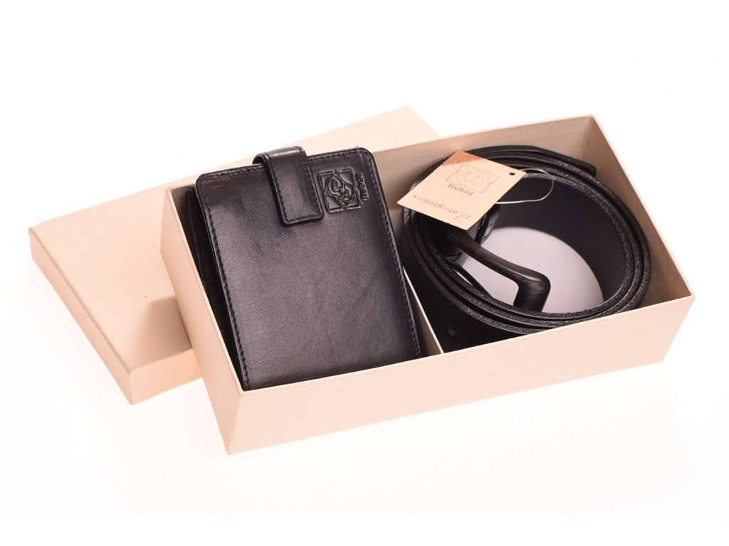 Dárkový set KUBÁT – černá peněženka a opasek
