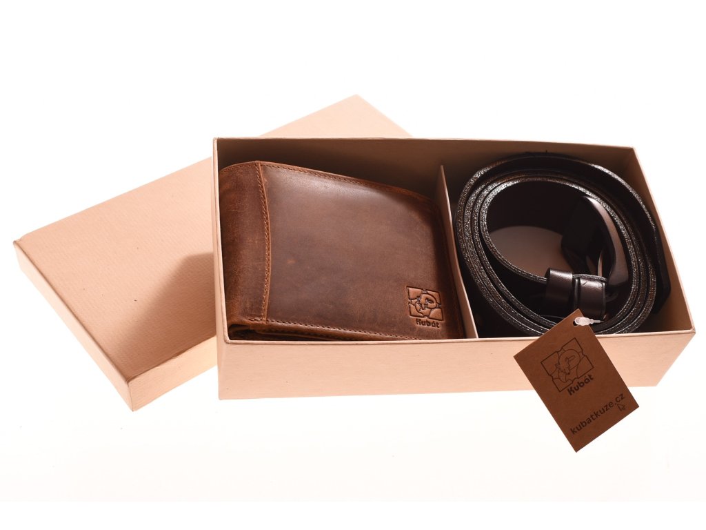 Kožený pánský opasek KUBÁT – součást dárkové sady