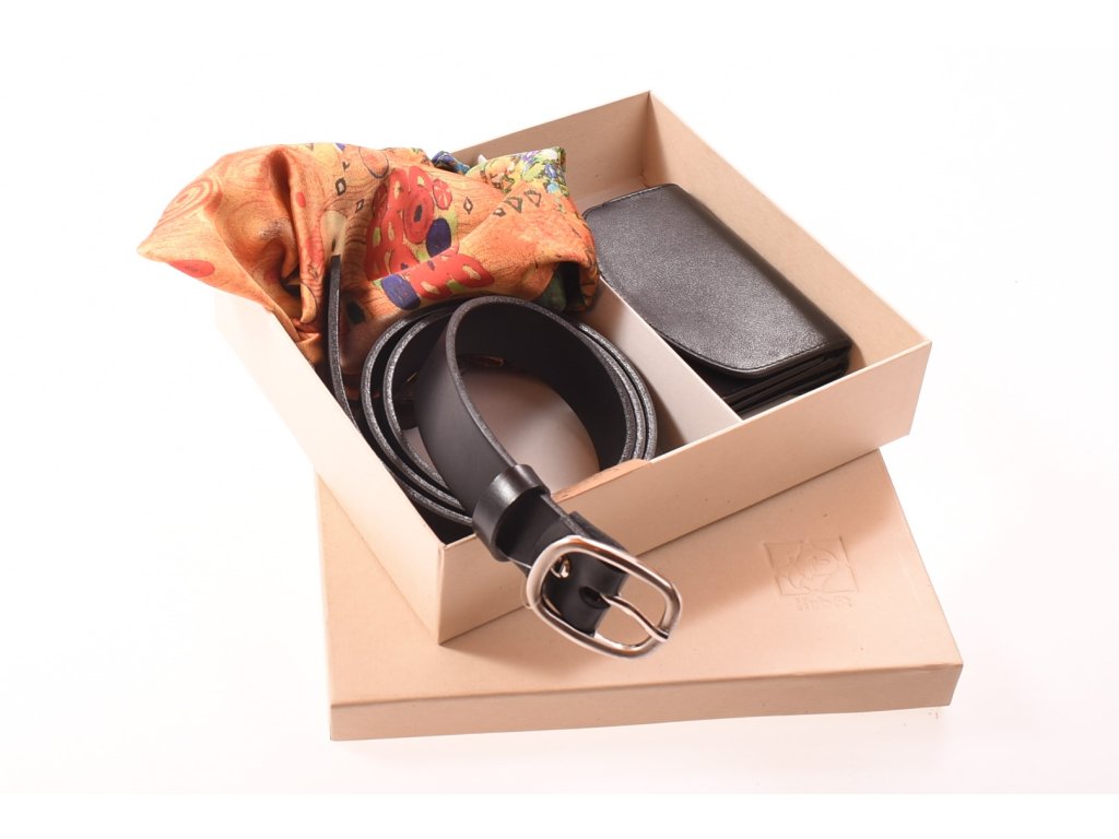 Dárková sada KUBÁT – peněženka, opasek a šátek černý