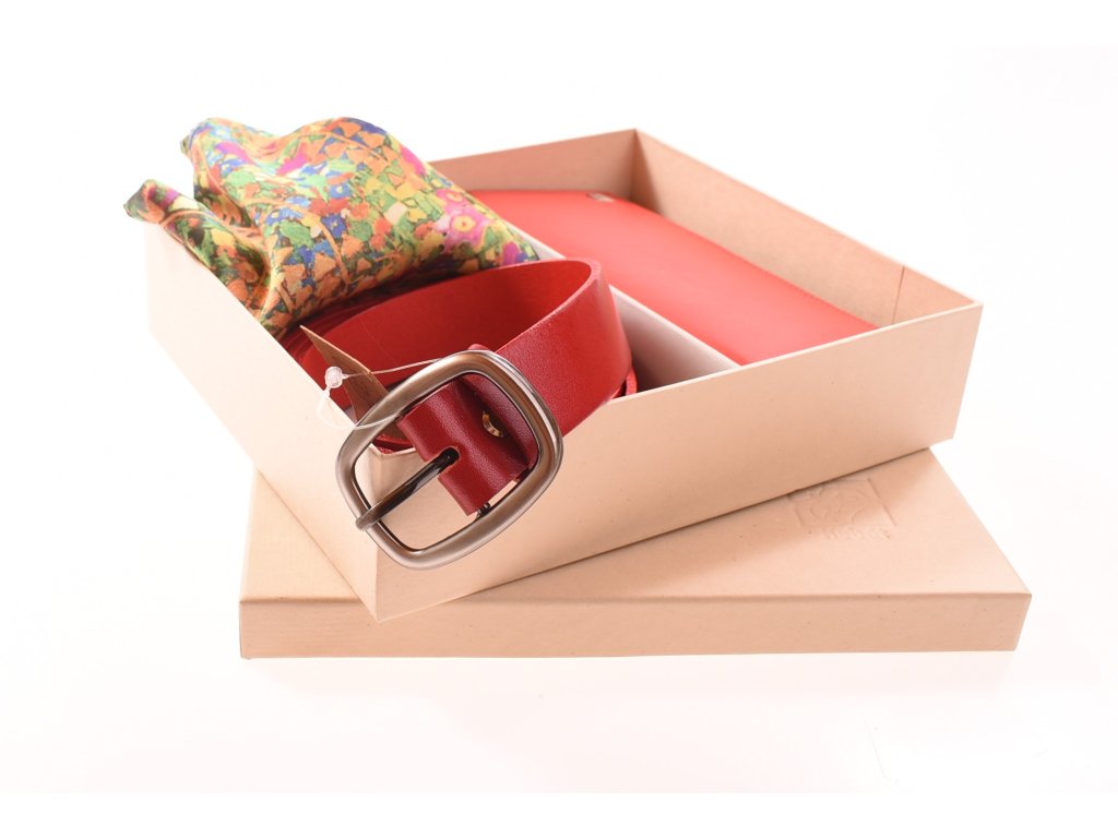 Dárkový set KUBÁT – peněženka, opasek a šátek červený