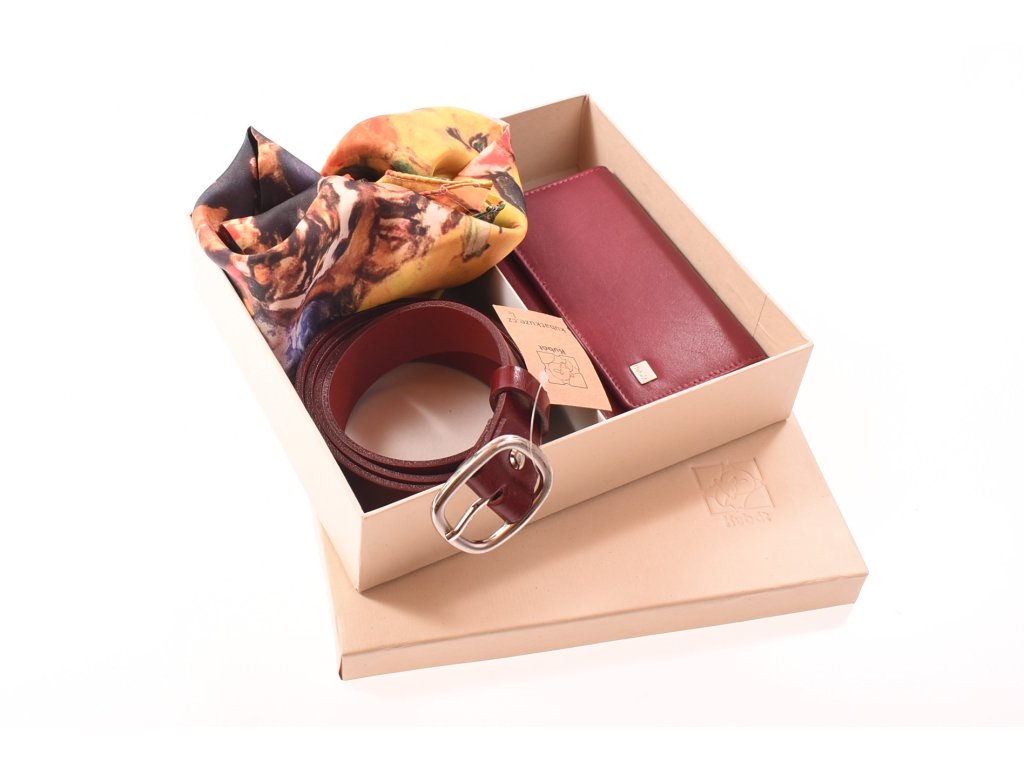 Kožená dámská peněženka psaníčko KUBÁT – součást dárkové sady bordó