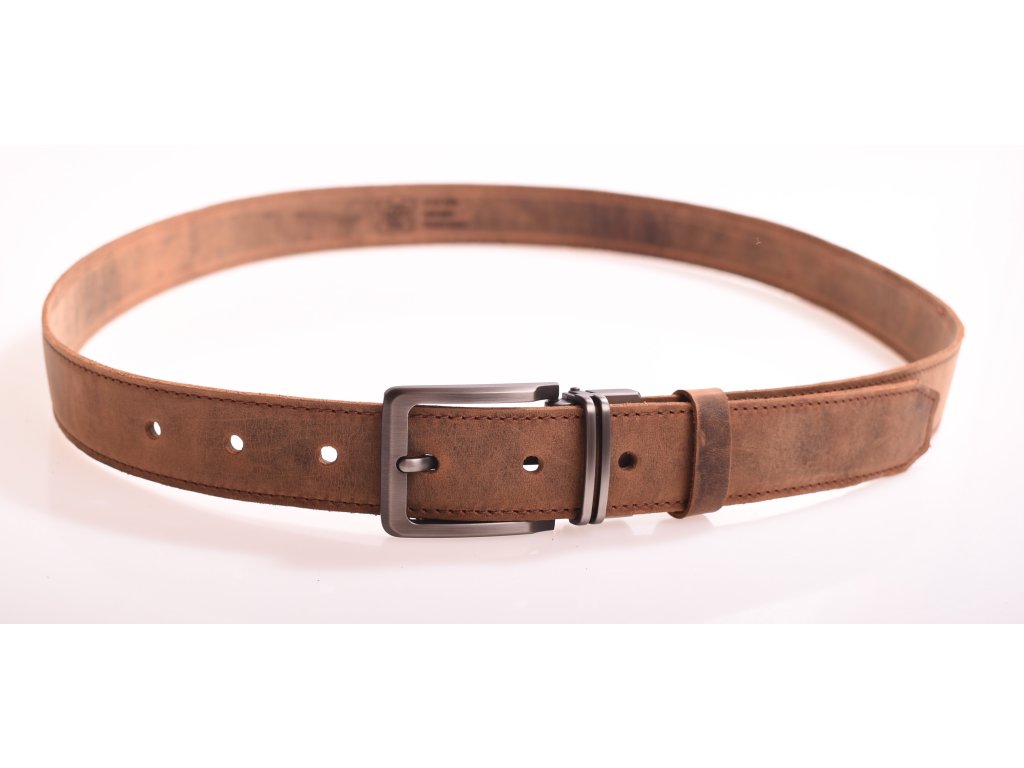 Pánský kožený opasek KUBÁT hnědý broušený