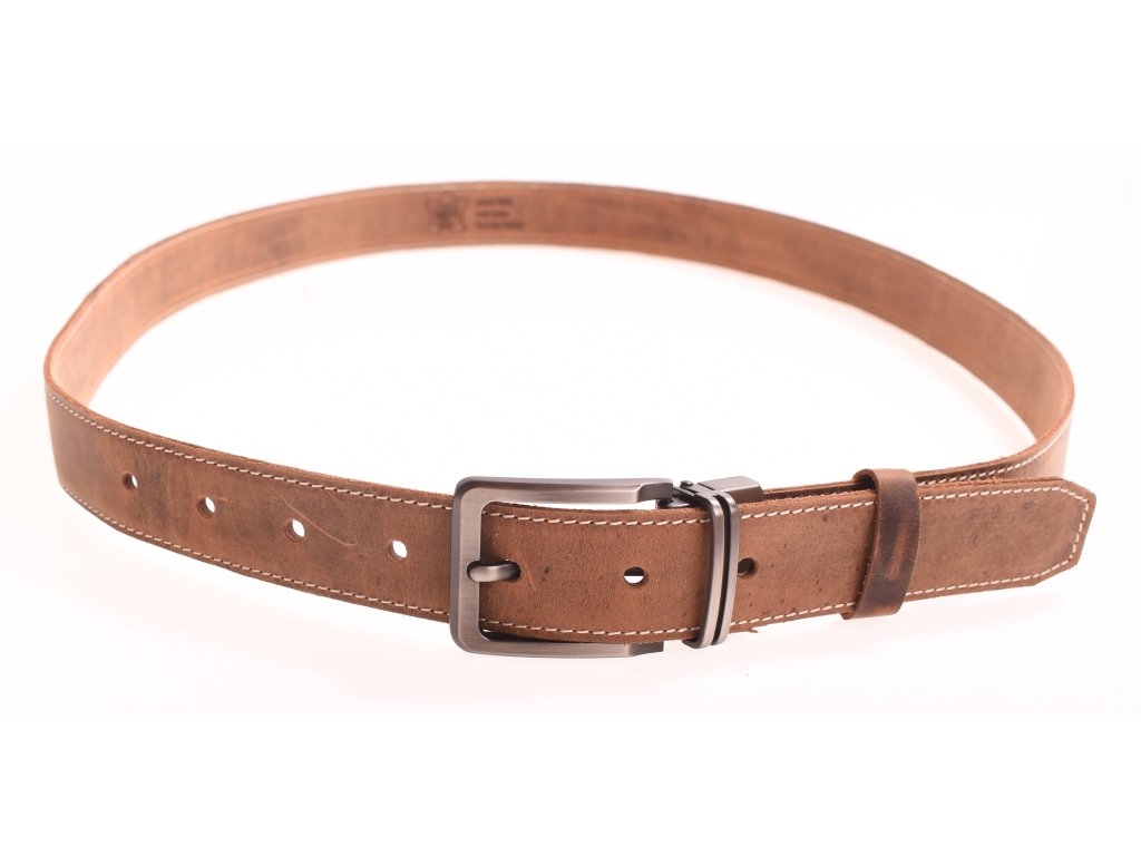 Pánský kožený opasek KUBÁT hnědý broušený